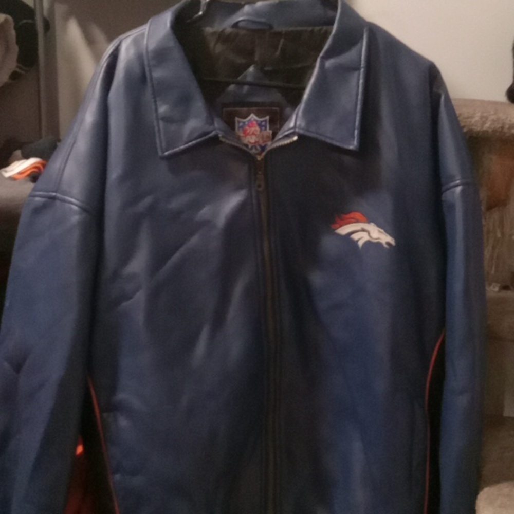 Nfl denver broncos faux leather zipup jacket